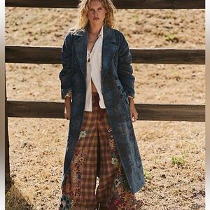 Free People Teal and Gold Textured Coat